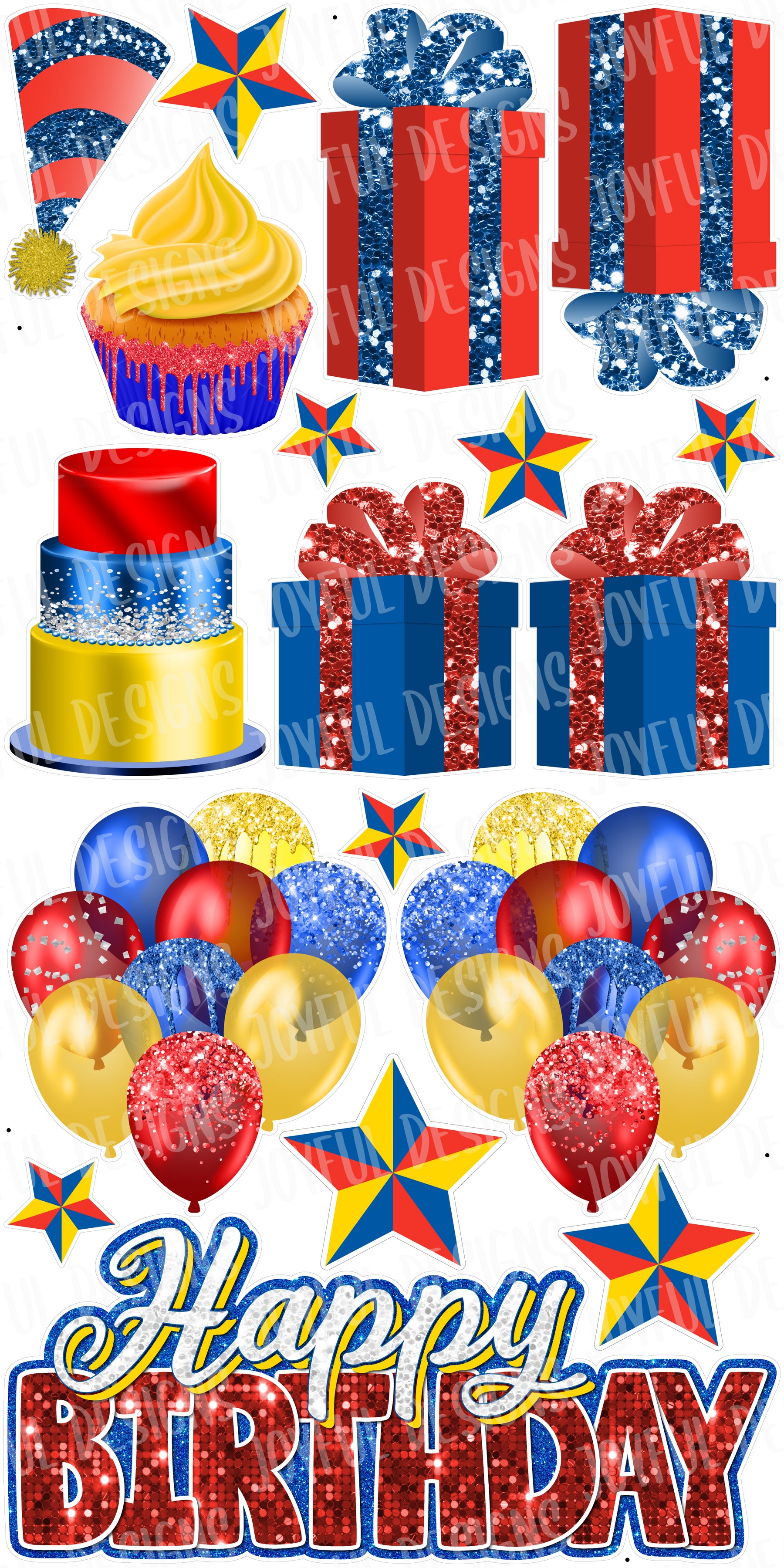 Red Yellow and Blue "One and Done" Birthday Centerpiece and Flair Set