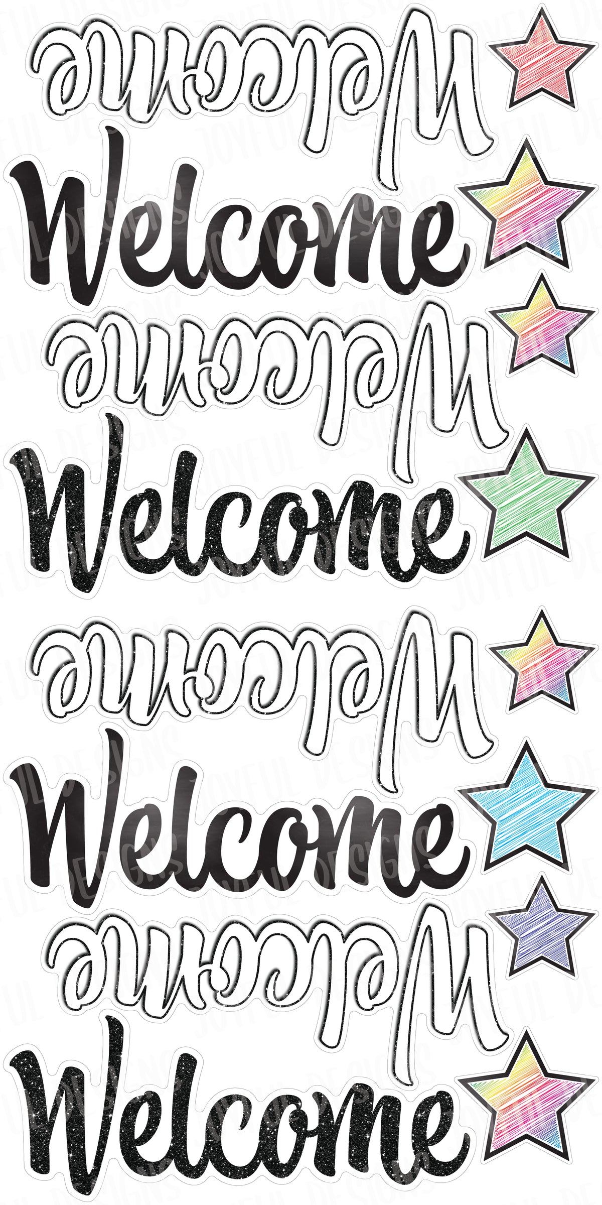 8 Welcome toppers - 4 black & 4 white - Script font