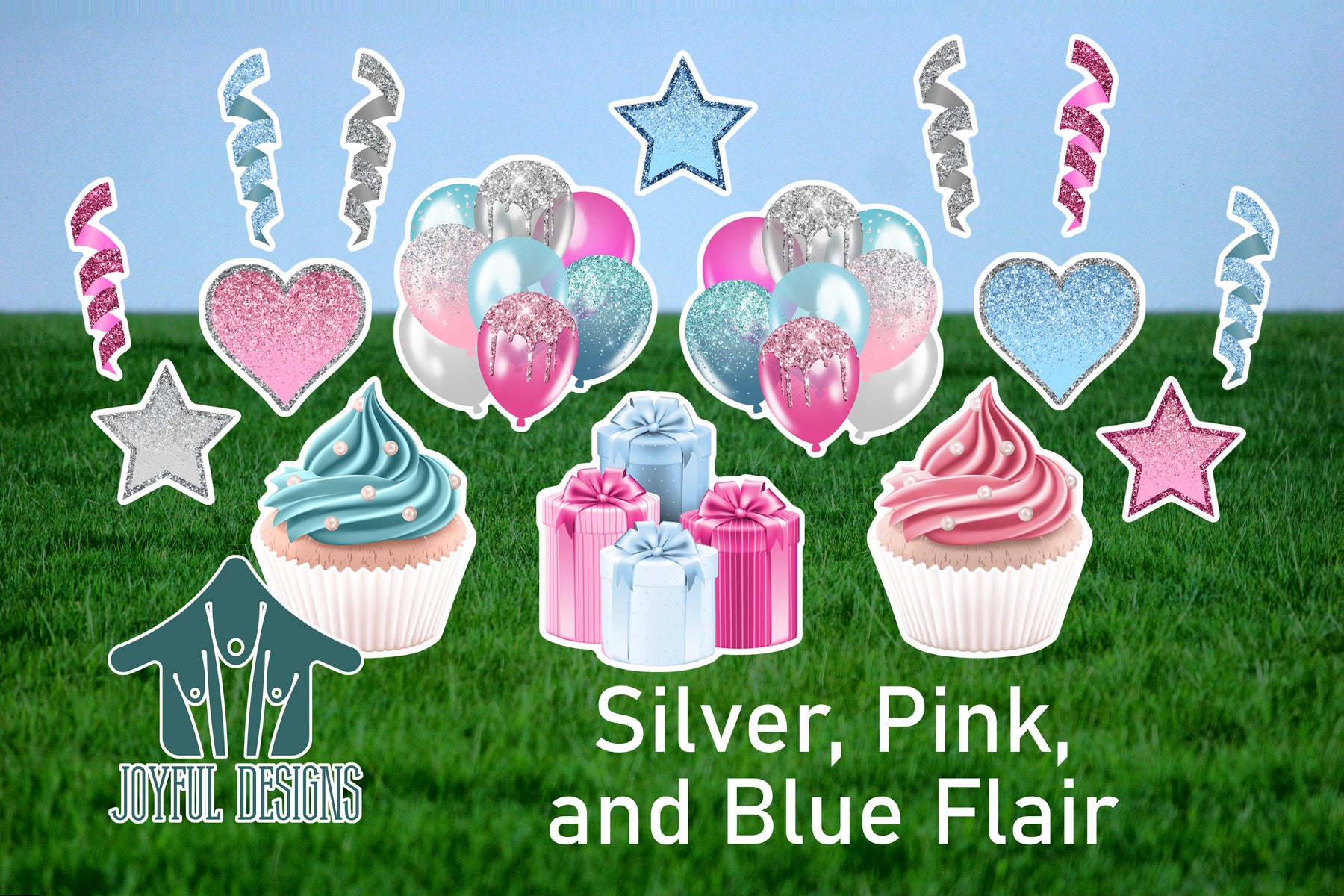 Silver, Pink & Blue Flair Set
