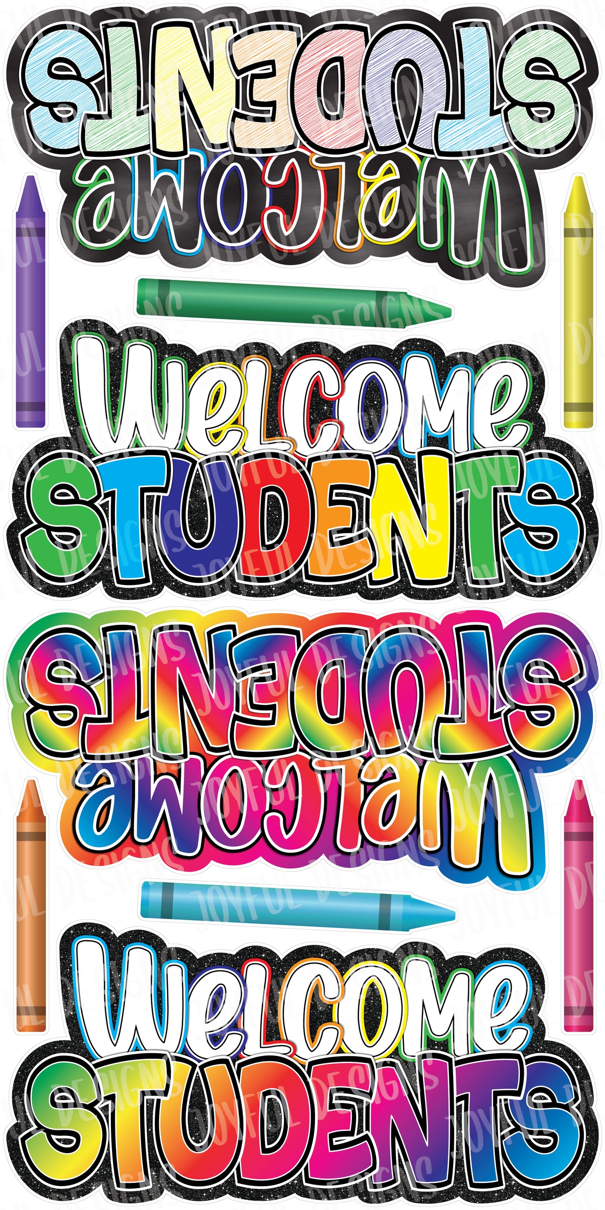 4 Welcome Students Centerpieces - Bouncy Font - With Backgrounds