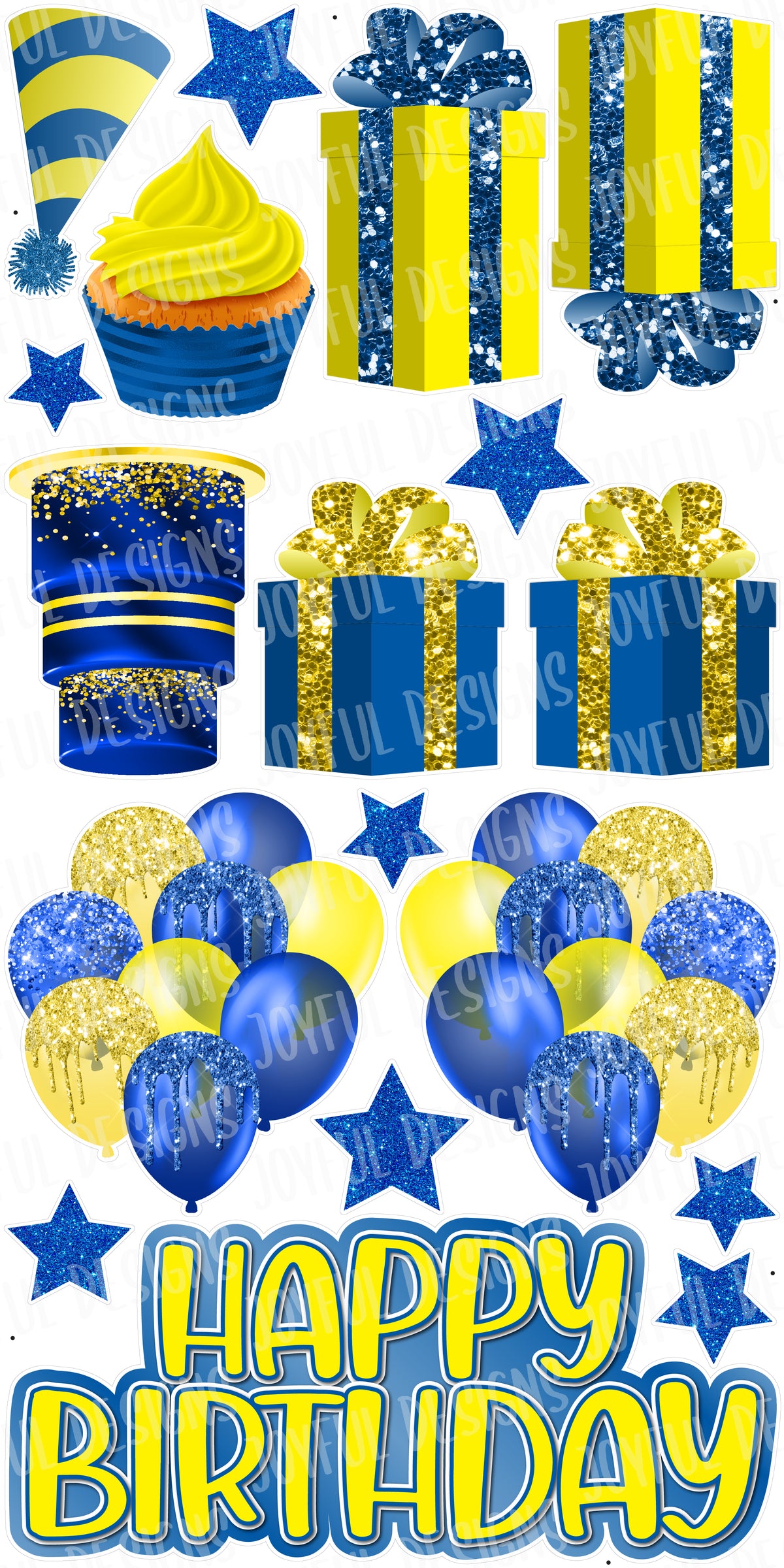Yellow and Royal Blue "One and Done" Birthday Centerpiece and Flair Set